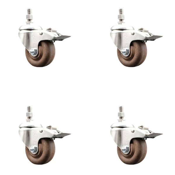 Service Caster 3 Inch 316SS High Temp Glass Filled Nylon 1/2 Inch Stem Caster Set Lock Brake SCC SCC-SS316TSTTL20S314-GFNSHT-121315-4 - main